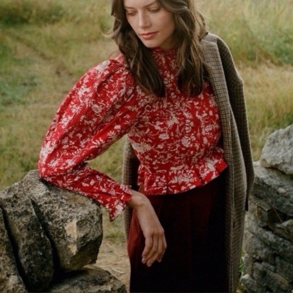 DOEN Red Floral Blouse M $295